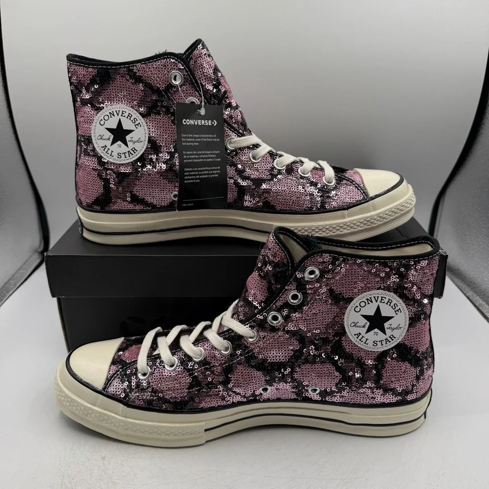 Converse Chuck 70 High Shoe Men 8.5 Women 10.5 Pink Sequin Snake Pattern Sneaker